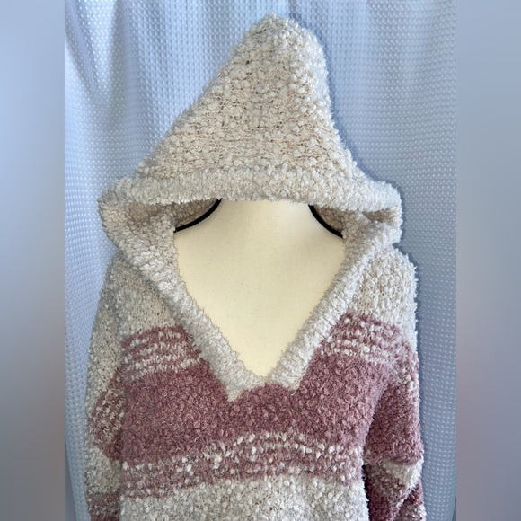 Women’s Hippie Rose dusty pink and beige hooded knit sweater size Large - Picture 2 of 7